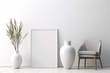 Blank Frame Mockup in Modern Interior with Trendy Vase and Chair