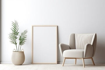 Blank Frame Mockup in Modern Interior with Trendy Vase and Chair