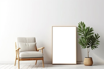 Blank Frame Mockup in Modern Interior with Trendy Vase and Chair