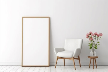 Blank Frame Mockup in Modern Interior with Trendy Vase and Chair