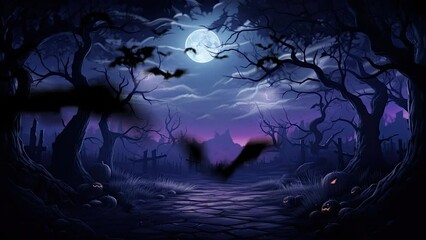 halloween night decorative with bat and moon background. seamless looping time-lapse virtual video animation background. - Powered by Adobe