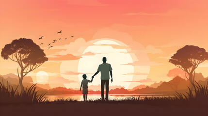 Fototapeta premium Father and kids illustration background