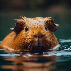 funny cute guinea pig swimming. Generative ai