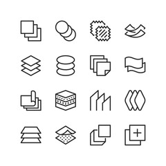 Layers of material, linear style icons set. Multilayer. Layered material, structure and properties. Editable stroke width