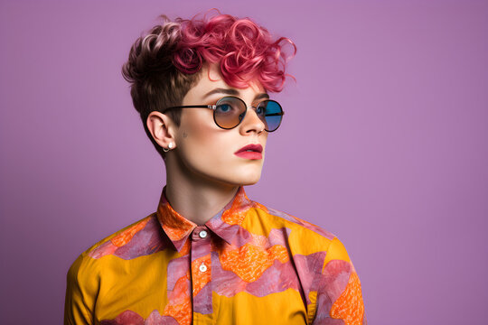 portrait of a non-binary person wearing colourful clothing