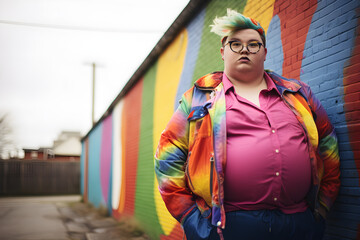 portrait of a non-binary person wearing colourful clothing