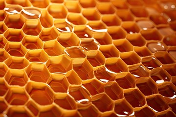 Honey in honeycombs closeup background.