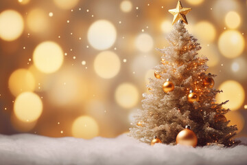 Fototapeta na wymiar Decorated Christmas tree on blurred background