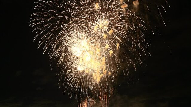 使いやすいゴールドの打ち上げ花火 スターマイン 人無しの動画