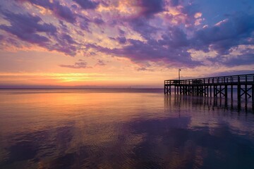 Fototapeta na wymiar Dramatic sky during sunset on Mobile Bay