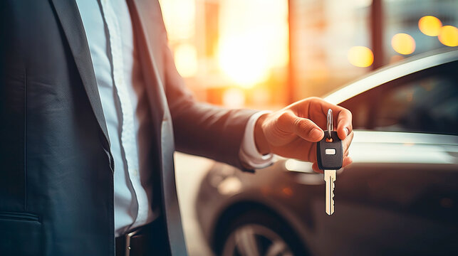 Close-up of young man hands holding car key