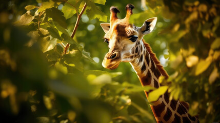 Obraz premium A Giraffe Is Eating Leaves Plane, Background, Illustrations, HD