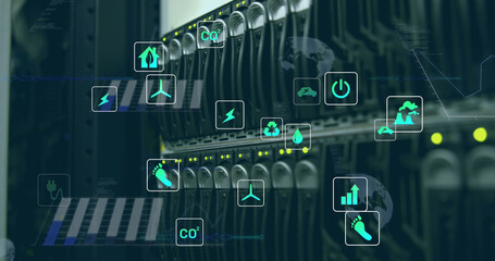 Image of eco icons over servers