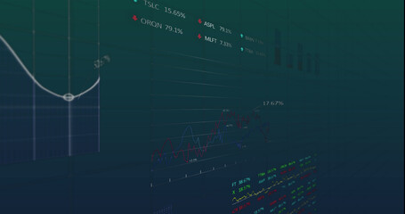 Image of financial data processing on green background