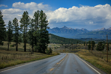 Driving views through Colorado's San Juan Mountains.