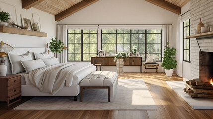 Fototapeta na wymiar Farmhouse interior design of modern bedroom