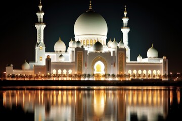 Fototapeta na wymiar Illuminated Grand Mosque at night