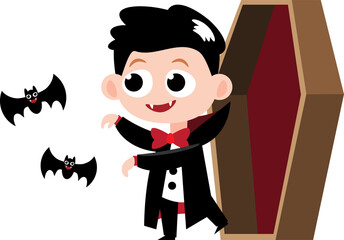 Dracula . Cute halloween cartoon character . Flat design . PNG .