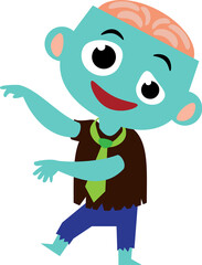 Zombie . Cute halloween cartoon character . Flat design . PNG .