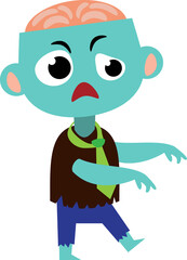 Zombie . Cute halloween cartoon character . Flat design . PNG .