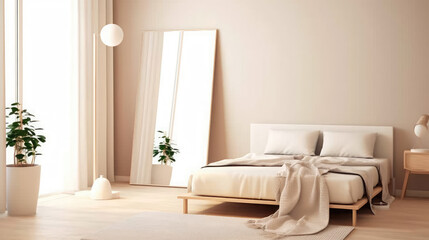 Fototapeta na wymiar Light beige bedroom, Illustrations, generative AI 
