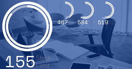 Image of financial data processing over office