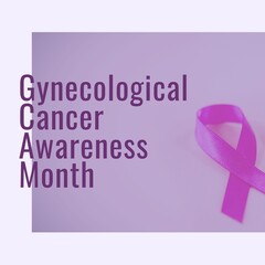 Composite of gynecological cancer awareness month over ribbon on purple background