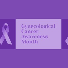 Composite of gynecological cancer awareness month over ribbon on purple background