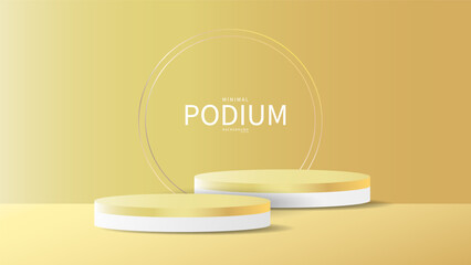 3D Gold Podium on Yellow Background products display , Abstract Vector rendering 3d, Product display presentation,Stage for showcase, Vector illustration EPS 10