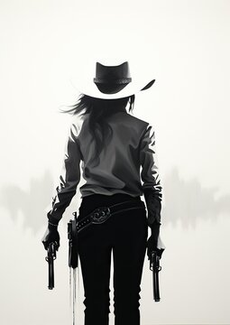 Silhouetted Wrangler: Captivating Minimalistic Cowboy Silhouette Photography. Generative A