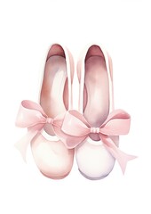 Watercolor illustration of Delicate Ballerina Shoes. Generative Ai
