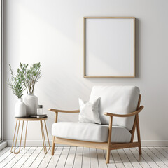 Gray armchair against of white wall with empty mock up