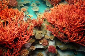 birds eye view of branching coral structures