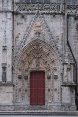 Quimper Gothic church facade, France.