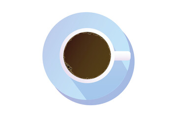 Coffee cup top view isolated on white background, coffee cup illustration, glass coffee cup icon, coffee mug white, coffee cup flat image