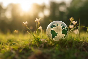 renewable energy light bulb with green energy, Earth Day or environment protection Hands protect forests that grow on the ground and help save the world, solar panels	