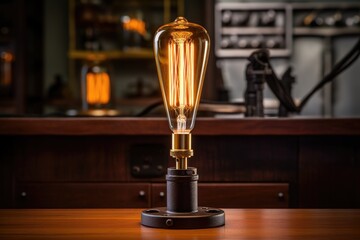 light bulb in a lamp with a vintage edison filament