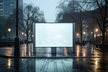City sidewalk with blank billboard. Generative Ai