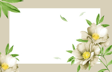 white flower watercolour frame template  copy space
