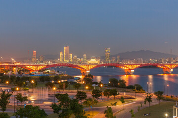 서울 여의도 한강 성산대교 야경