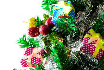 Christmas tree background,  Bokeh garlands in the background. New Year concept