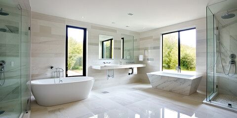 Fototapeta na wymiar Luxury modern bathroom with white marbles and shower