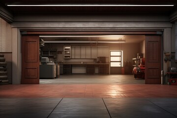 clean and empty garage with open door