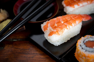 Sushi Set and sushi rolls, maki and nigiri sushi