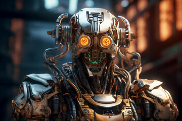 Fototapeta na wymiar robot cyborg soldier. Generative AI.
