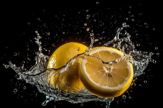 lemon in water splash. Generative AI.