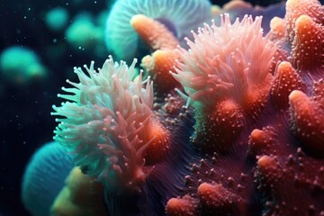 Naklejka na ściany i meble close-up of coral polyps feeding on plankton