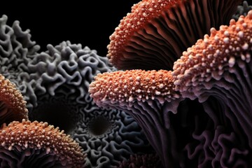 Naklejka na ściany i meble abstract patterns of coral polyps feeding on black background