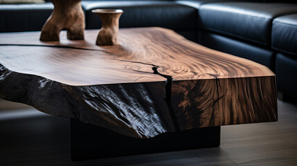 Obraz na płótnie Canvas Live edge wooden coffee table close up