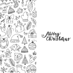 Naklejka premium Set of hand drawn marker Christmas symbol. New Year doodle illustration. Winter holidays tree toy.